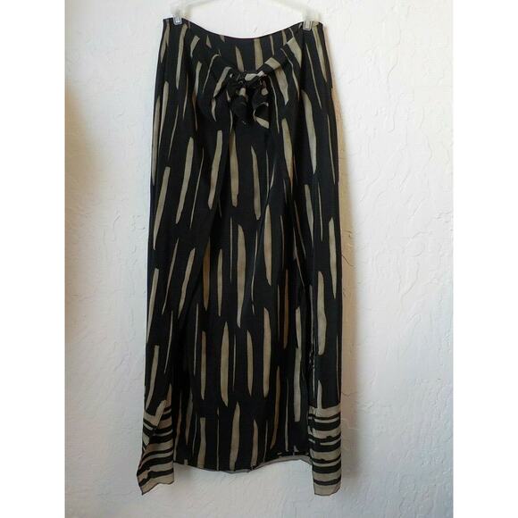 Cache Black Beige Maxi Wrap Skirt Women 8 Tribal Pattern Pencil Split Hem Zip Up - Picture 2 of 12